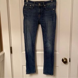 RAG & BONE JEANS CAPRI CROP BLUE WHISKER FADE SKINNY LEG SIZE 28 WAIST ALTERED